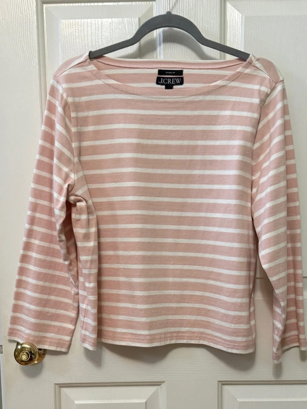 J.Crew Striped Boatneck long sleeve top. Pink/cream stripes. Large. Like new.